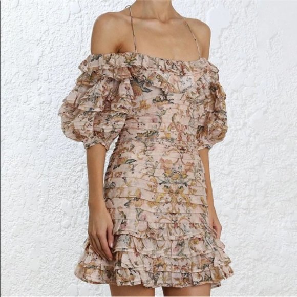 Beulah Dress Summer Mini Floral Ruffle Puff Sleeve Zimmermann Dupe - Picture 3 of 13